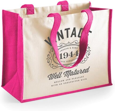 80th Birthday Gift Bag Keepsake Vintage Bag for Women Men Age 80 Novelty Shopping Tote 13 inches x 16.5 inches x 7.5 inches (Fuchsia) in Saudi Arabia