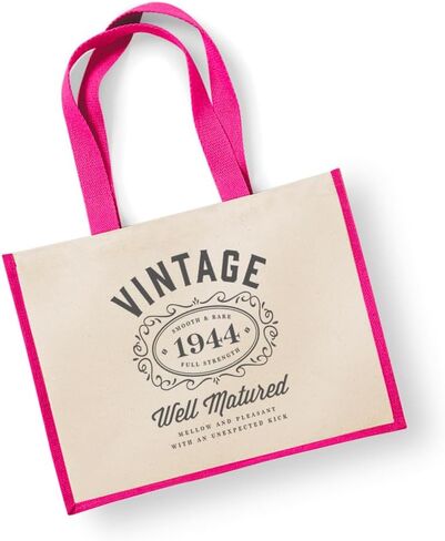 80th Birthday Gift Bag Keepsake Vintage Bag for Women Men Age 80 Novelty Shopping Tote 13 inches x 16.5 inches x 7.5 inches (Fuchsia) in Saudi Arabia