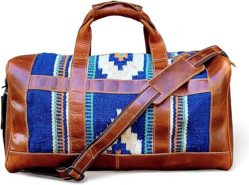 The Southwestern Antique Saddle Brown Leather Aztec Western Weekender Duffel Bag (Aspen) in Kuwait