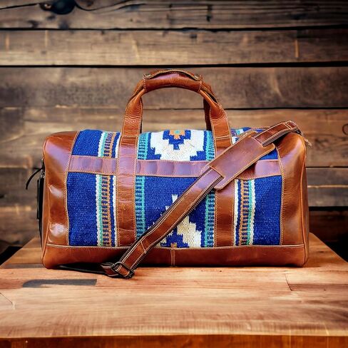 The Southwestern Antique Saddle Brown Leather Aztec Western Weekender Duffel Bag (Aspen) in Kuwait