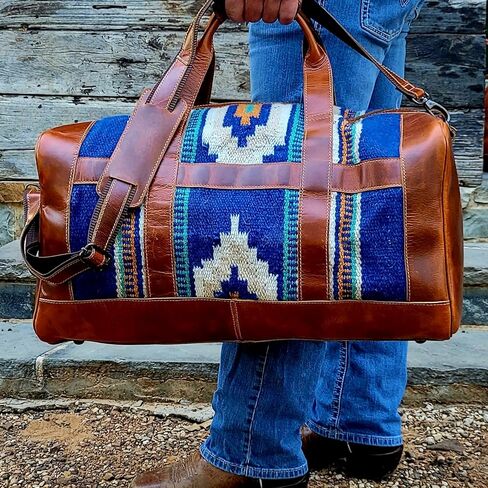 The Southwestern Antique Saddle Brown Leather Aztec Western Weekender Duffel Bag (Aspen) in Kuwait