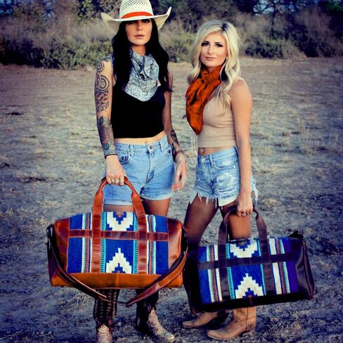 The Southwestern Antique Saddle Brown Leather Aztec Western Weekender Duffel Bag (Aspen) in Kuwait