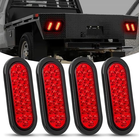 Nilight 6Inch Oval Trailer Tail Light 4PCS Red 24LED Stop Brake Turn Marker Light w/Flush Mount Grommets Plugs IP67 Waterproof for 12V Truck ATV UTV Trailer Bus RV Camper, 2 Years Warranty in Saudi Arabia