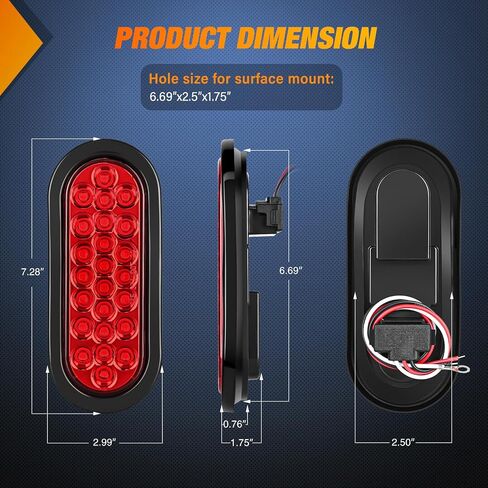 Nilight 6Inch Oval Trailer Tail Light 4PCS Red 24LED Stop Brake Turn Marker Light w/Flush Mount Grommets Plugs IP67 Waterproof for 12V Truck ATV UTV Trailer Bus RV Camper, 2 Years Warranty in Saudi Arabia