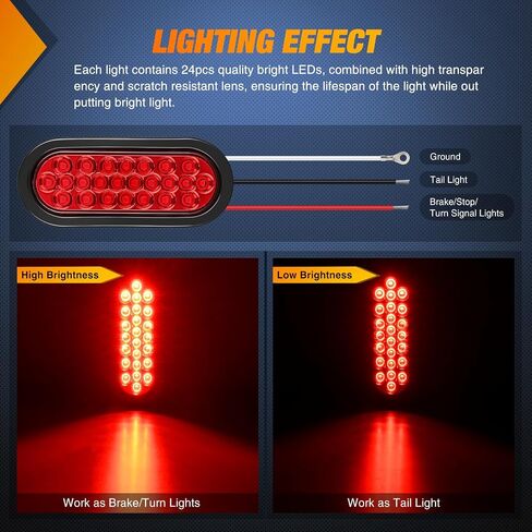 Nilight 6Inch Oval Trailer Tail Light 4PCS Red 24LED Stop Brake Turn Marker Light w/Flush Mount Grommets Plugs IP67 Waterproof for 12V Truck ATV UTV Trailer Bus RV Camper, 2 Years Warranty in Saudi Arabia