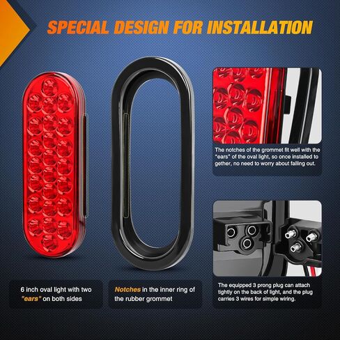 Nilight 6Inch Oval Trailer Tail Light 4PCS Red 24LED Stop Brake Turn Marker Light w/Flush Mount Grommets Plugs IP67 Waterproof for 12V Truck ATV UTV Trailer Bus RV Camper, 2 Years Warranty in Saudi Arabia
