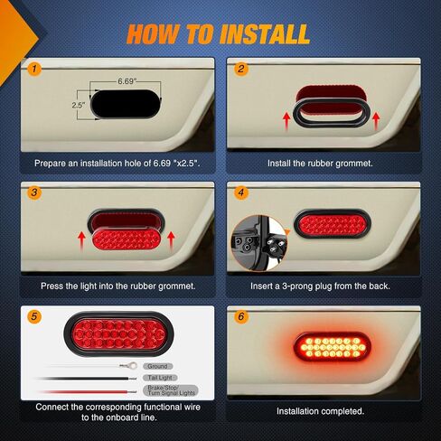 Nilight 6Inch Oval Trailer Tail Light 4PCS Red 24LED Stop Brake Turn Marker Light w/Flush Mount Grommets Plugs IP67 Waterproof for 12V Truck ATV UTV Trailer Bus RV Camper, 2 Years Warranty in Saudi Arabia