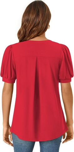 Anyally Womens 2024 Summer/Spring Dressy Casual Blouse Puff Short Sleeve Tunic Tops Pleated T-Shirts for Work in Saudi Arabia