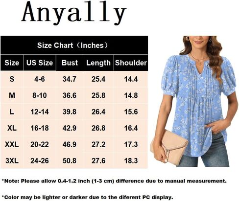 Anyally Womens 2024 Summer/Spring Dressy Casual Blouse Puff Short Sleeve Tunic Tops Pleated T-Shirts for Work in Saudi Arabia