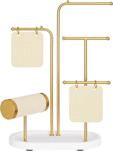 SONGMICS Jewelry Stand, Jewelry Organizer, Jewelry Display Holder Mother's Day Gifts, 2 Earring Boards, 4 Hanging Rods, Necklace Earring Bracelet Holder, for Watches, Metallic Gold UJJS025A01 in Saudi Arabia