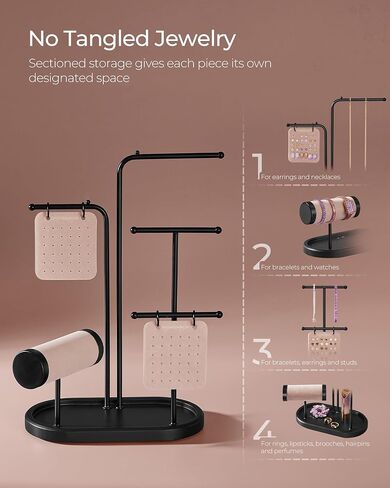 SONGMICS Jewelry Stand, Jewelry Organizer, Jewelry Display Holder Mother's Day Gifts, 2 Earring Boards, 4 Hanging Rods, Necklace Earring Bracelet Holder, for Watches, Metallic Gold UJJS025A01 in Saudi Arabia