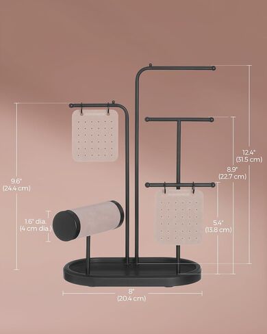 SONGMICS Jewelry Stand, Jewelry Organizer, Jewelry Display Holder Mother's Day Gifts, 2 Earring Boards, 4 Hanging Rods, Necklace Earring Bracelet Holder, for Watches, Metallic Gold UJJS025A01 in Saudi Arabia