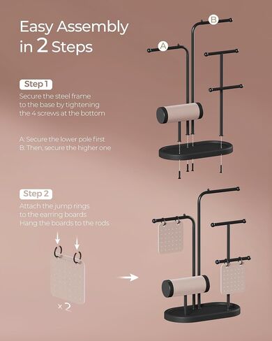 SONGMICS Jewelry Stand, Jewelry Organizer, Jewelry Display Holder Mother's Day Gifts, 2 Earring Boards, 4 Hanging Rods, Necklace Earring Bracelet Holder, for Watches, Metallic Gold UJJS025A01 in Saudi Arabia
