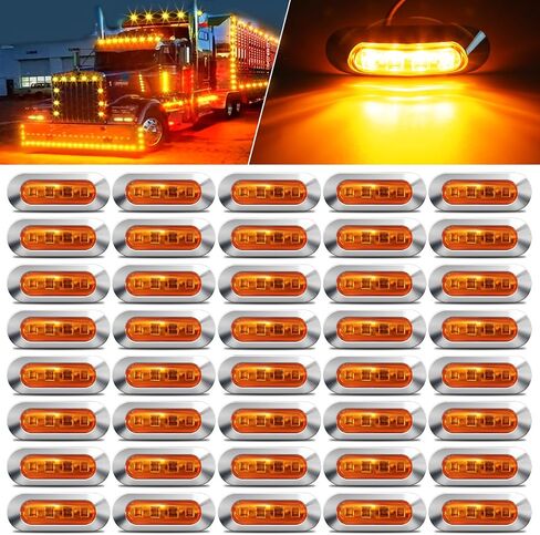 ALFU 40PCS Amber DC 12-24V LED Trailer Lights Side Marker Lights Front Rear Tail Clearance Lights with Chrome Bezel for Front Rear Tail Trailer Deck RV Truck Boat Auto Car Bus Truck Lorry in Saudi Arabia