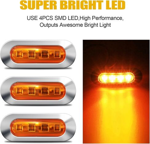 ALFU 40PCS Amber DC 12-24V LED Trailer Lights Side Marker Lights Front Rear Tail Clearance Lights with Chrome Bezel for Front Rear Tail Trailer Deck RV Truck Boat Auto Car Bus Truck Lorry in Saudi Arabia