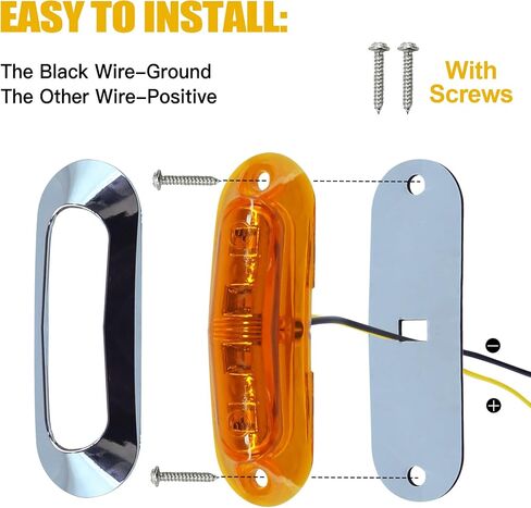ALFU 40PCS Amber DC 12-24V LED Trailer Lights Side Marker Lights Front Rear Tail Clearance Lights with Chrome Bezel for Front Rear Tail Trailer Deck RV Truck Boat Auto Car Bus Truck Lorry in Saudi Arabia
