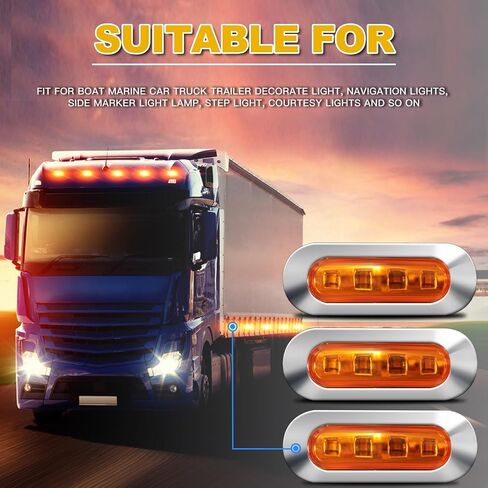 ALFU 40PCS Amber DC 12-24V LED Trailer Lights Side Marker Lights Front Rear Tail Clearance Lights with Chrome Bezel for Front Rear Tail Trailer Deck RV Truck Boat Auto Car Bus Truck Lorry in Saudi Arabia