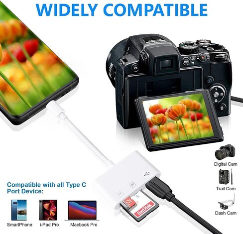 USB C SD Card Reader for iPhone, Memory Card Reader with USB Camera Adapter Plug and Play Trail Game Camera SD Card Viewer Supports SD and TF Card Micro SD Card Adapter for iPad No App Required in Saudi Arabia