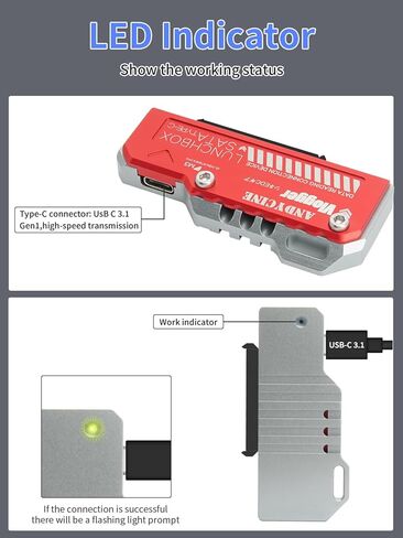 ANDYCINE USB-C to SATA Adapter for Lunchbox Series Lunbox Readers Compatible Lunchbox Series,Red Color(NOT for Atomos Master Caddy) in Kuwait