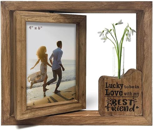 Ylu Yni 4x6 Picture Frame, Rustic Wooden Double Sided Photo Frames, Creative Vase for Plants and Flowers, Engagement Gifts for Women, Valentines Day Decor in Saudi Arabia