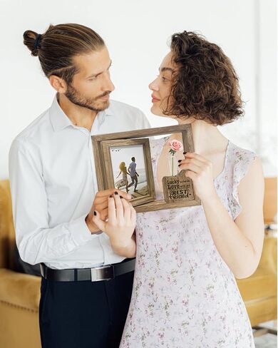 Ylu Yni 4x6 Picture Frame, Rustic Wooden Double Sided Photo Frames, Creative Vase for Plants and Flowers, Engagement Gifts for Women, Valentines Day Decor in Saudi Arabia