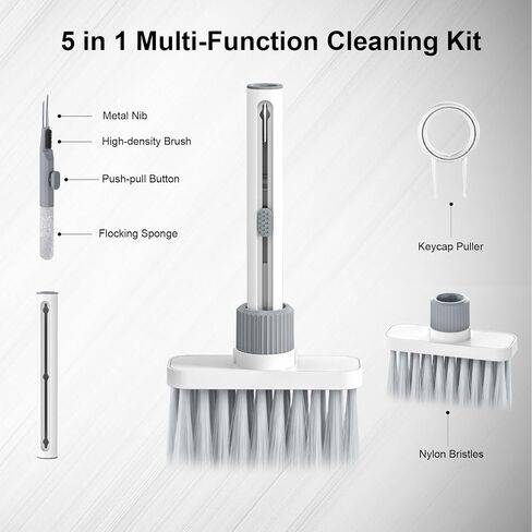 HAGULO - Soft Brush Keyboard Cleaner 5-in-1 Multi-Function Keyboard Cleaning Tools Computer Cleaning Tools Kit Corner Gap Duster Keycap Puller for Keyboard Earphones Airpods Bluetooth in Saudi Arabia