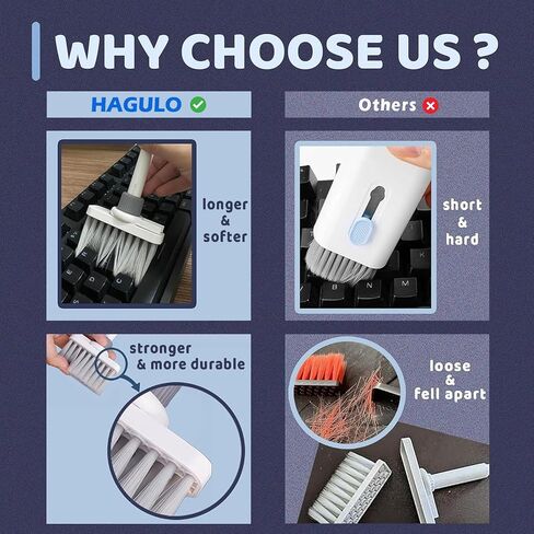 HAGULO - Soft Brush Keyboard Cleaner 5-in-1 Multi-Function Keyboard Cleaning Tools Computer Cleaning Tools Kit Corner Gap Duster Keycap Puller for Keyboard Earphones Airpods Bluetooth in Saudi Arabia