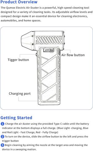 منفضة هواء كهربائية قوية من كوموكس - سرعة عالية 170000 دورة في الدقيقة، مستويات تدفق هواء قابلة للتعديل، تحل محل منفاخ الهواء المضغوط الذي يمكن إعادة شحنه لتنظيف لوحات مفاتيح الكمبيوتر، والاستخدام الخارجي، والسيارات، والمنزل in Kuwait
