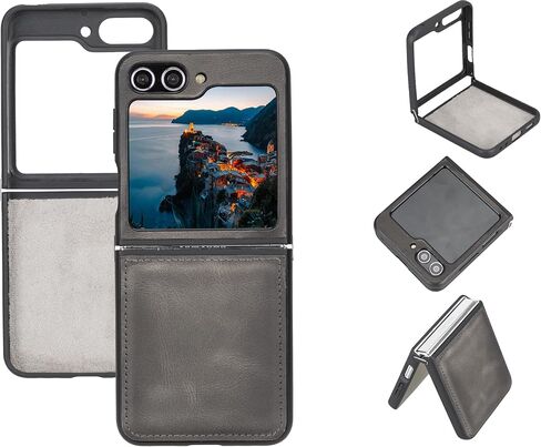 RANAMOR Lato Samsung Galaxy Z Flip 5 Snap-On Case, Genuine Leather Flip Z 5 Phone Case, Durable Slim Thin Full Grain Leather Cases for Galaxy Z Flip 5, Padded Back Cover Phone Case in Saudi Arabia