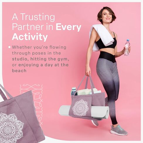Pockets & Places Yoga Bags for Women with Pockets Canvas Tote Bags Carryall Shoulder Bag for Workout, Travel, Beach and Gym in Saudi Arabia