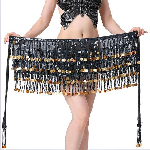 ZLTdream الرقص الشرقي هامش وشاح الورك تنّورة ملفوفة مهرجان أربعة صفوف بلينغ الترتر شرابة تنورة الهذيان تسلق بريق تنورة in Kuwait