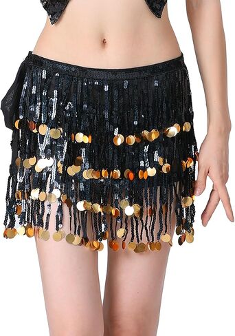 ZLTdream الرقص الشرقي هامش وشاح الورك تنّورة ملفوفة مهرجان أربعة صفوف بلينغ الترتر شرابة تنورة الهذيان تسلق بريق تنورة in Kuwait