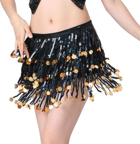 ZLTdream الرقص الشرقي هامش وشاح الورك تنّورة ملفوفة مهرجان أربعة صفوف بلينغ الترتر شرابة تنورة الهذيان تسلق بريق تنورة in Kuwait