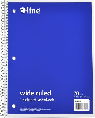 C-Line 1 Subject Notebook, 8 x 10-1/2 Inches, Wide Ruled, Blue, 70 Sheets in Saudi Arabia