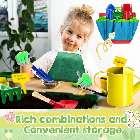 Wettarn 42 Pcs Gardening Tools for Kids Children Garden Set Mini Gardening Kit Toddler Gardening Tool Set Including Watering Can Garden Glove Apron Safe Shovel Rake Fork Handbag for Spring and Summer in Saudi Arabia