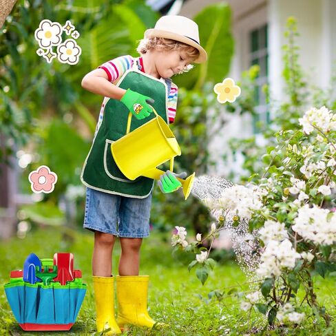 Wettarn 42 Pcs Gardening Tools for Kids Children Garden Set Mini Gardening Kit Toddler Gardening Tool Set Including Watering Can Garden Glove Apron Safe Shovel Rake Fork Handbag for Spring and Summer in Saudi Arabia