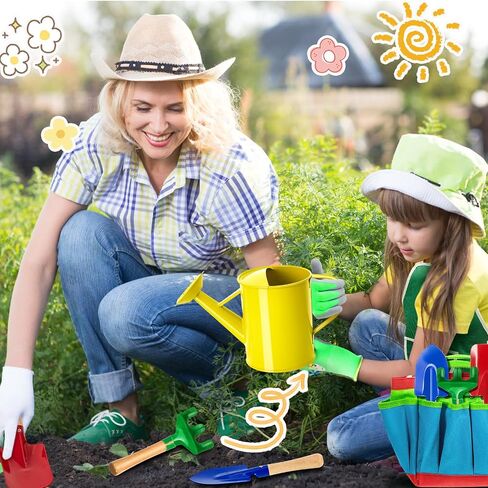 Wettarn 42 Pcs Gardening Tools for Kids Children Garden Set Mini Gardening Kit Toddler Gardening Tool Set Including Watering Can Garden Glove Apron Safe Shovel Rake Fork Handbag for Spring and Summer in Saudi Arabia