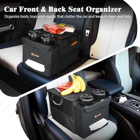 Car Seat Organizer-Car Organizers and Storage with Cooler Compartment, Car Organizer Front Back Seat for Kids, Car Storage Organizer with Lid Cup Holder Tissue Holder for Road Trips (Black) in Kuwait