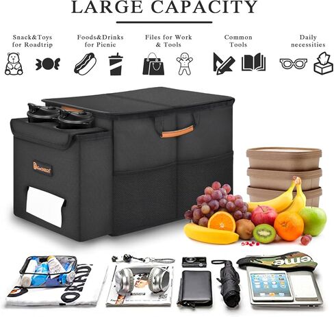 Car Seat Organizer-Car Organizers and Storage with Cooler Compartment, Car Organizer Front Back Seat for Kids, Car Storage Organizer with Lid Cup Holder Tissue Holder for Road Trips (Black) in Kuwait