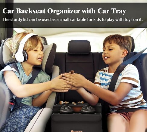 Car Seat Organizer-Car Organizers and Storage with Cooler Compartment, Car Organizer Front Back Seat for Kids, Car Storage Organizer with Lid Cup Holder Tissue Holder for Road Trips (Black) in Kuwait