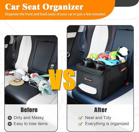 Car Seat Organizer-Car Organizers and Storage with Cooler Compartment, Car Organizer Front Back Seat for Kids, Car Storage Organizer with Lid Cup Holder Tissue Holder for Road Trips (Black) in Kuwait