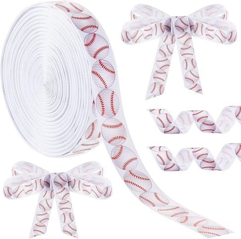 Boao Baseball Ribbon Grosgrain Baseball Craft Ribbon Sports Ball Ribbon for Team Hair Bow Wreath Sport Lanyard Gift Wrapping Crafting Sewing Party Decoration (1 Roll) in Saudi Arabia