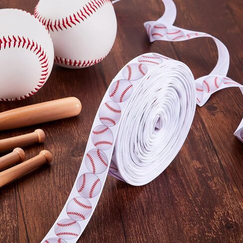Boao Baseball Ribbon Grosgrain Baseball Craft Ribbon Sports Ball Ribbon for Team Hair Bow Wreath Sport Lanyard Gift Wrapping Crafting Sewing Party Decoration (1 Roll) in Saudi Arabia