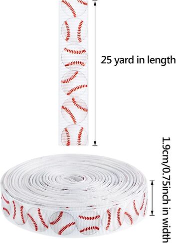 Boao Baseball Ribbon Grosgrain Baseball Craft Ribbon Sports Ball Ribbon for Team Hair Bow Wreath Sport Lanyard Gift Wrapping Crafting Sewing Party Decoration (1 Roll) in Saudi Arabia