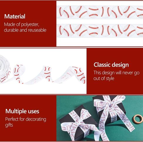 Boao Baseball Ribbon Grosgrain Baseball Craft Ribbon Sports Ball Ribbon for Team Hair Bow Wreath Sport Lanyard Gift Wrapping Crafting Sewing Party Decoration (1 Roll) in Saudi Arabia