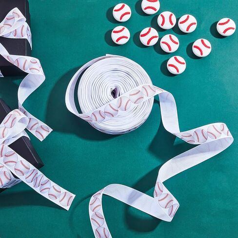 Boao Baseball Ribbon Grosgrain Baseball Craft Ribbon Sports Ball Ribbon for Team Hair Bow Wreath Sport Lanyard Gift Wrapping Crafting Sewing Party Decoration (1 Roll) in Saudi Arabia
