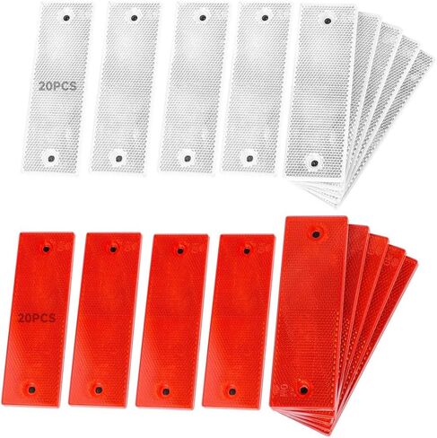 Homaisson 40 PCS Self-Adhesive Rectangular Reflectors, Red and White Plastic Car Reflectors, Stick-on or Screw Mount Universal Reflective Warning Plate for Pickups, Vans, Trucks, Trailers in Saudi Arabia