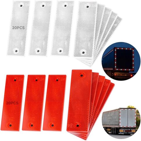Homaisson 40 PCS Self-Adhesive Rectangular Reflectors, Red and White Plastic Car Reflectors, Stick-on or Screw Mount Universal Reflective Warning Plate for Pickups, Vans, Trucks, Trailers in Saudi Arabia