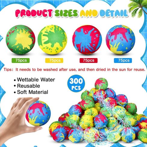 RoundFunny 300 Pcs Reusable water balloons Water Games with 3 Mesh Bag Summer Outside Toys Pool Party Favors for Boys Girls in Saudi Arabia