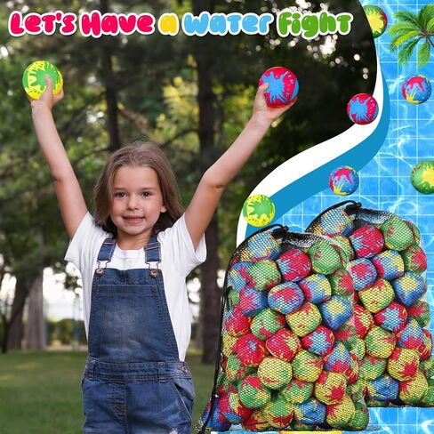 RoundFunny 300 Pcs Reusable water balloons Water Games with 3 Mesh Bag Summer Outside Toys Pool Party Favors for Boys Girls in Saudi Arabia